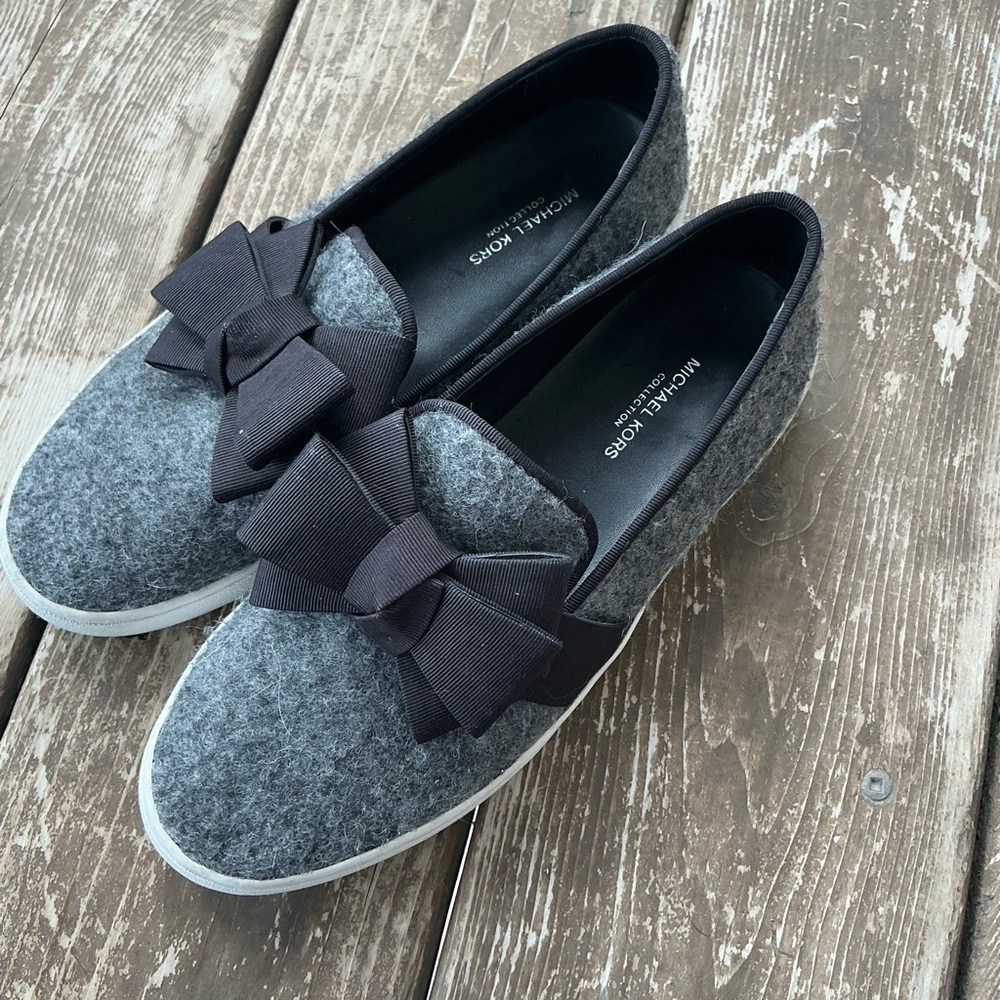Michael Kors Charcoal Slip-Ons with Black Bow